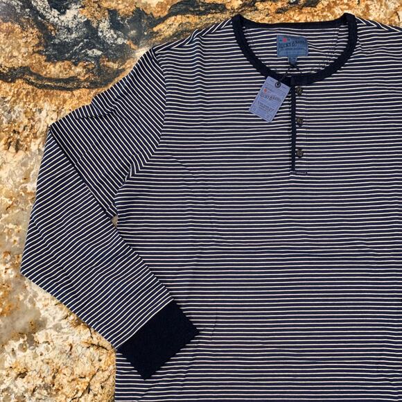 NWT - Lucky Brand Men's Navy and Cream Striped Henley Tee - SIZE XXL - Picture 5 of 9